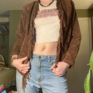 Dialogue Brown Fringe Suede Jacket